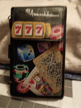 Anuschka Black Casino Motif Wallet with Multicolor Game Graphics